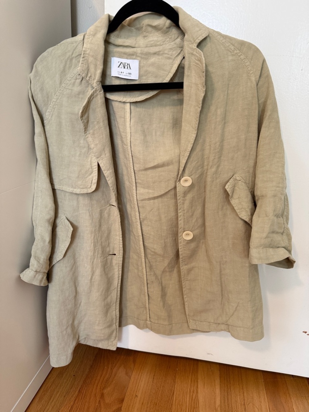 Zara Light Beige Linen Relaxed Blazer